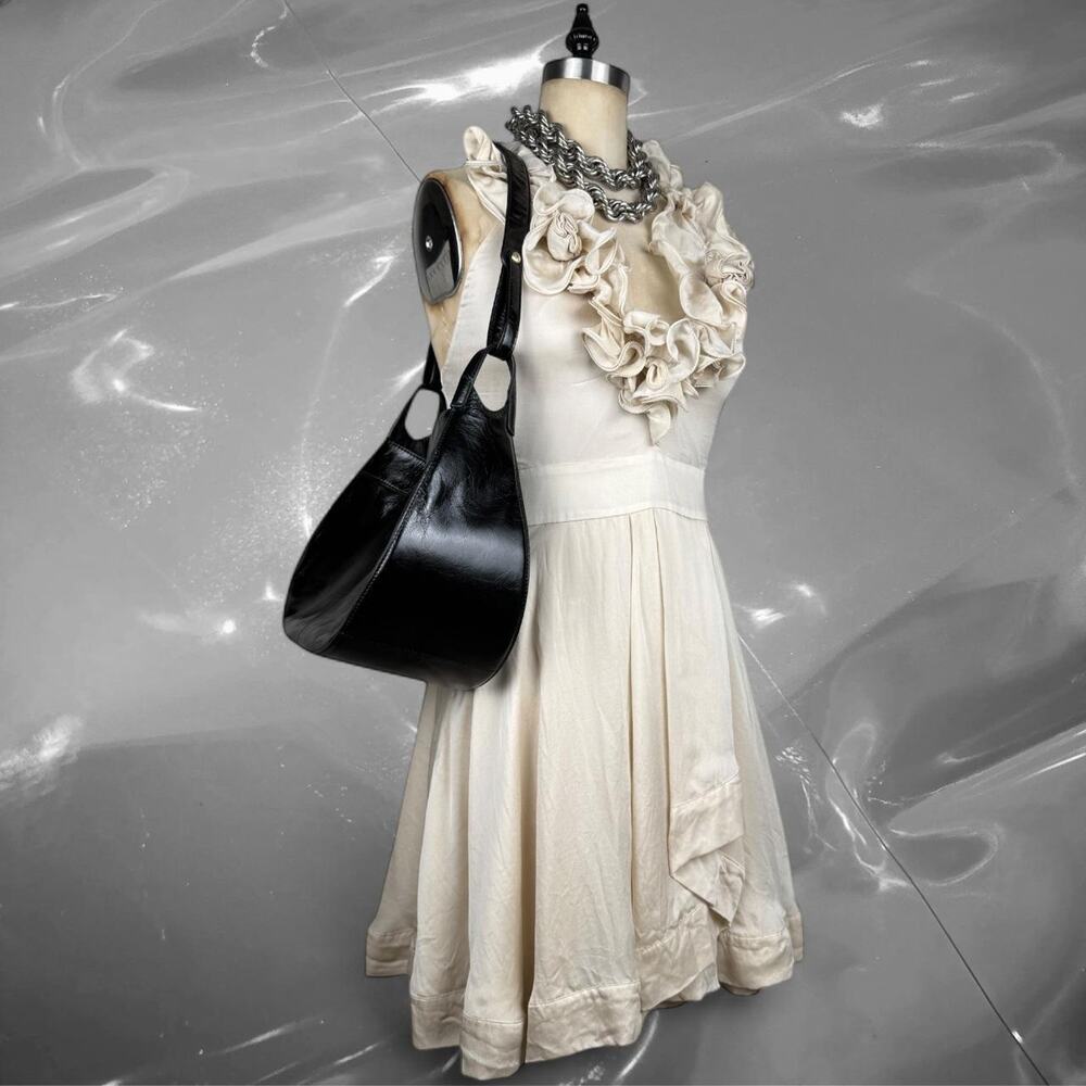 Y2K bebe silk ivory ruffle dress romantic coquette ballet core mini size 8
